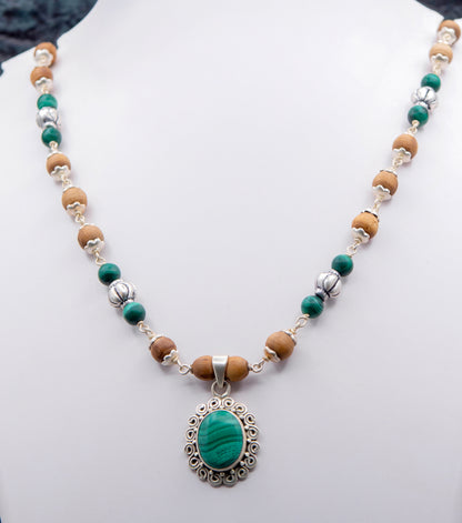 Malachite with Silver beads Earring Mala Set