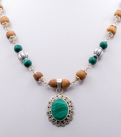 Malachite with Silver beads Earring Mala Set