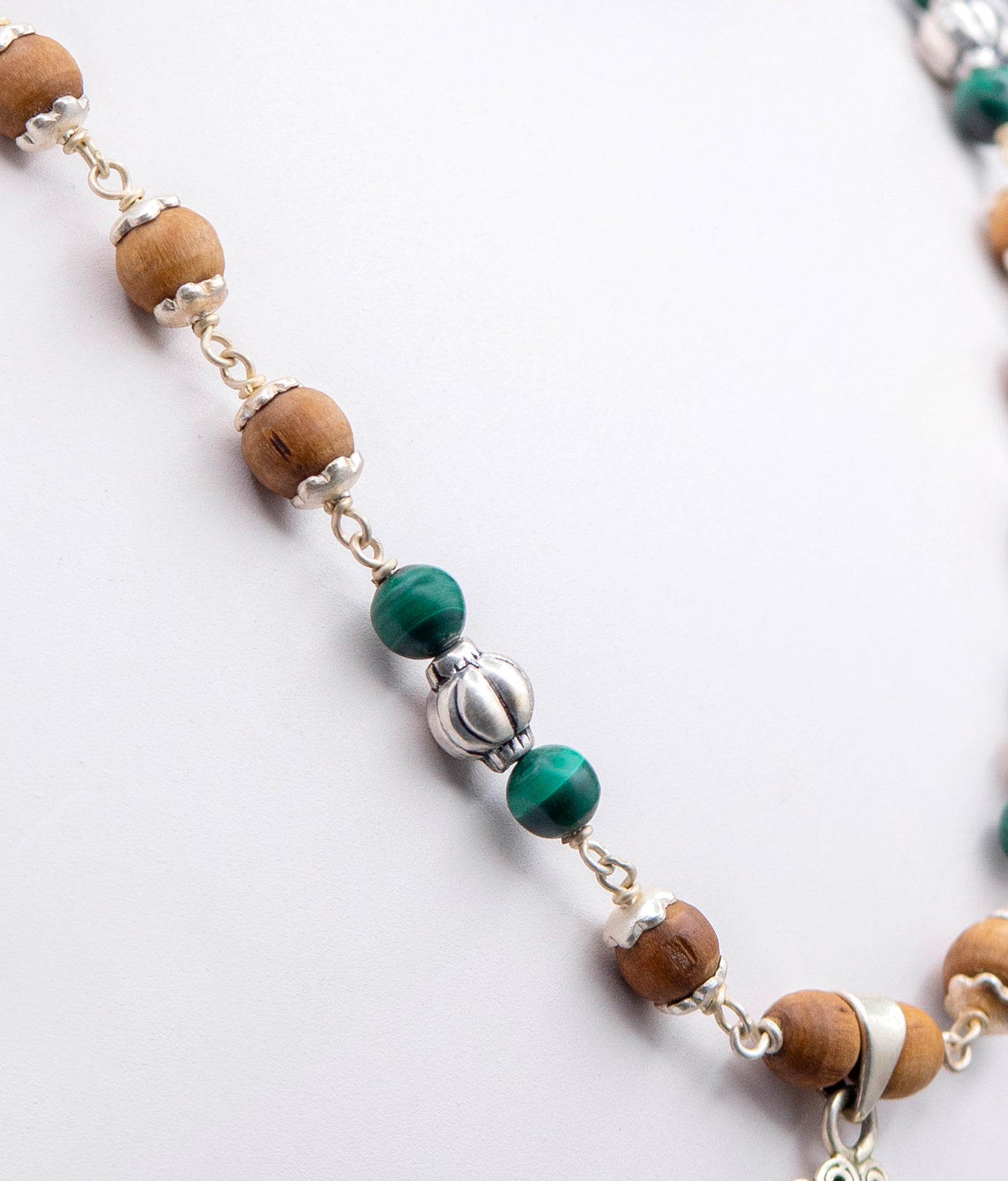 Malachite with Silver beads Earring Mala Set