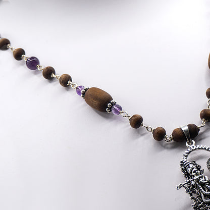 Amethyst Tulasi Mala with Radha Krishna Pendant and Earrings