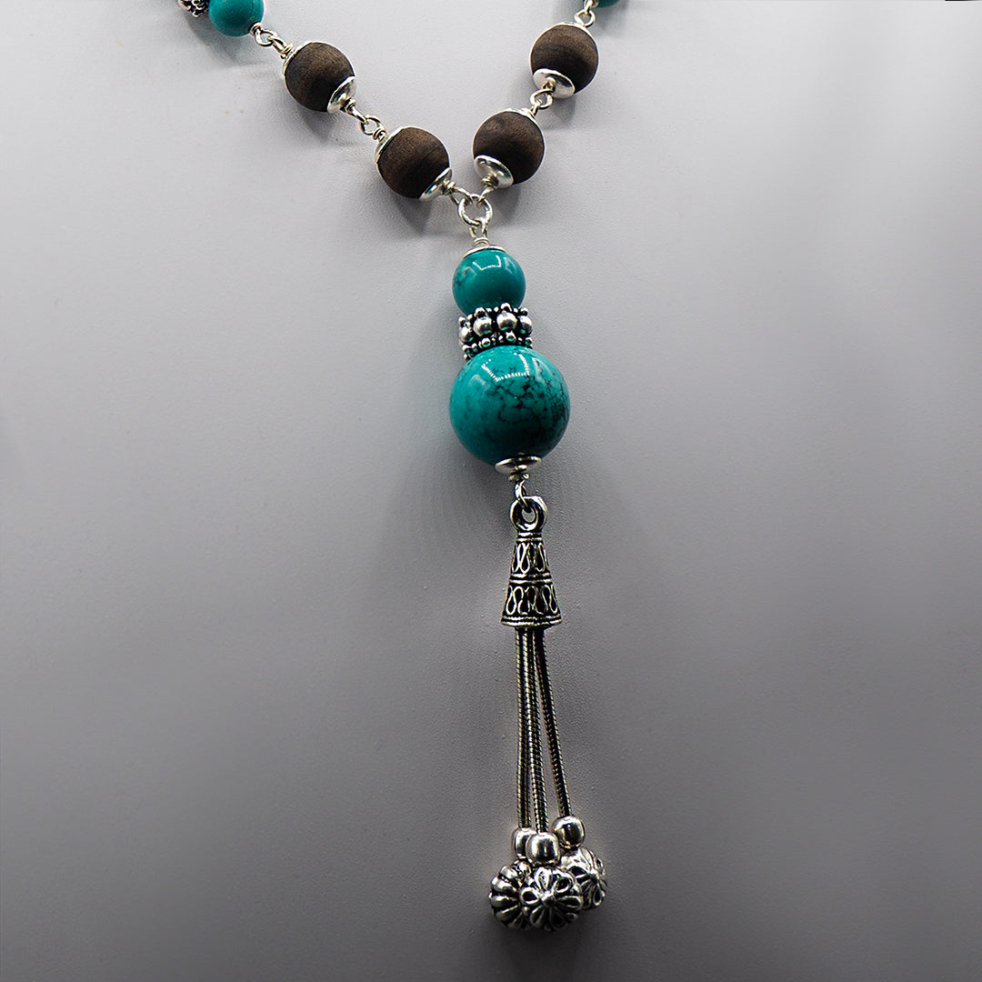 Turquoise Silver Kanti Mala With Earrings.