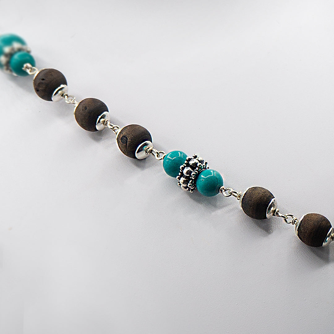 Turquoise Silver Kanti Mala With Earrings.