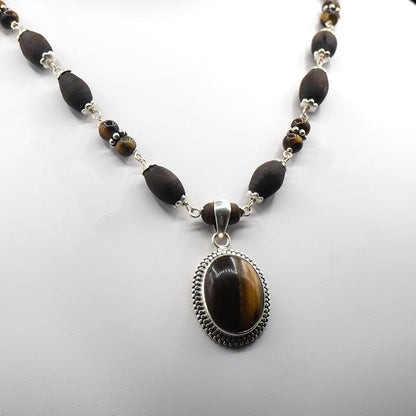 Tigerstone Silver Tulasi Kanti Mala With a Round Pendant.