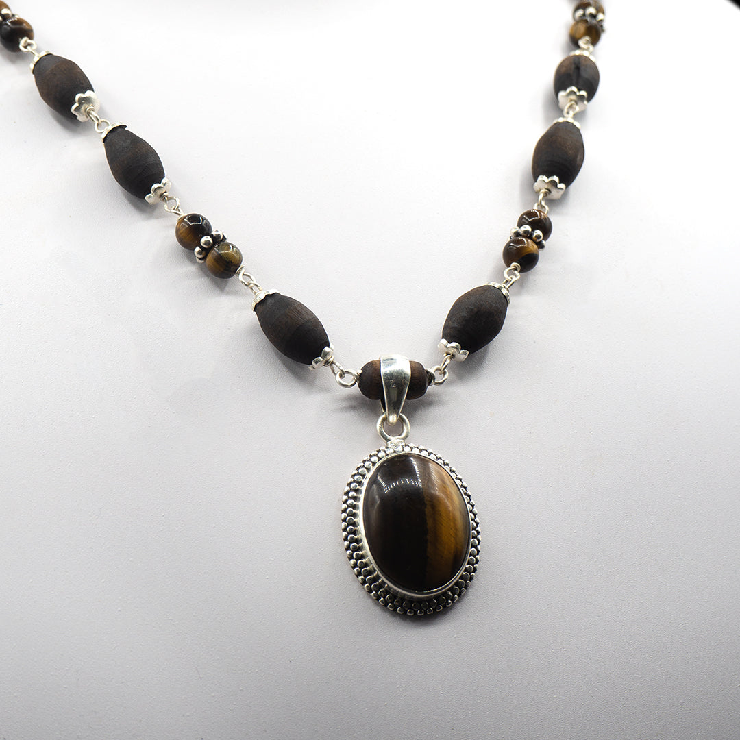 Tigerstone Silver Tulasi Kanti Mala With a Round Pendant. — photo 3