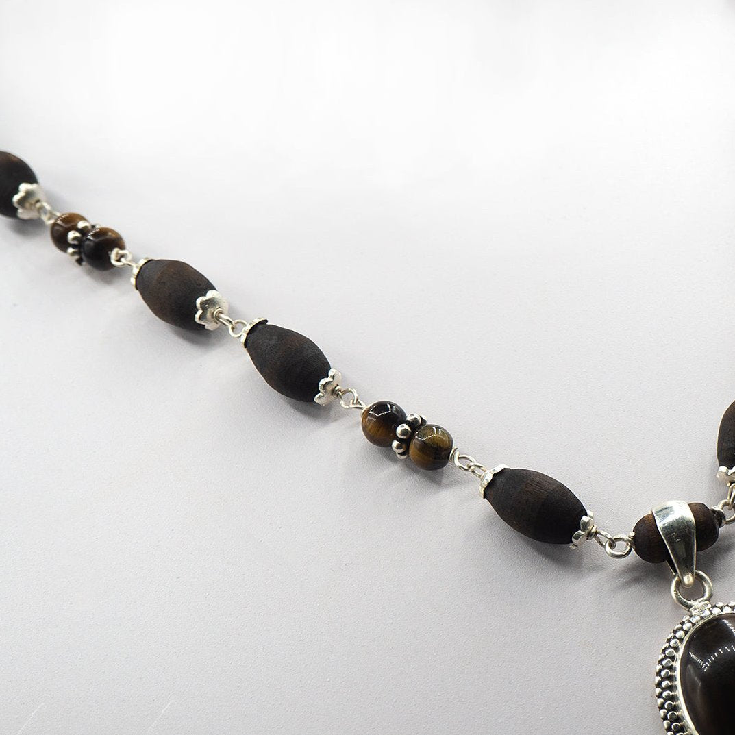 Tigerstone Silver Tulasi Kanti Mala With a Round Pendant. — photo 2