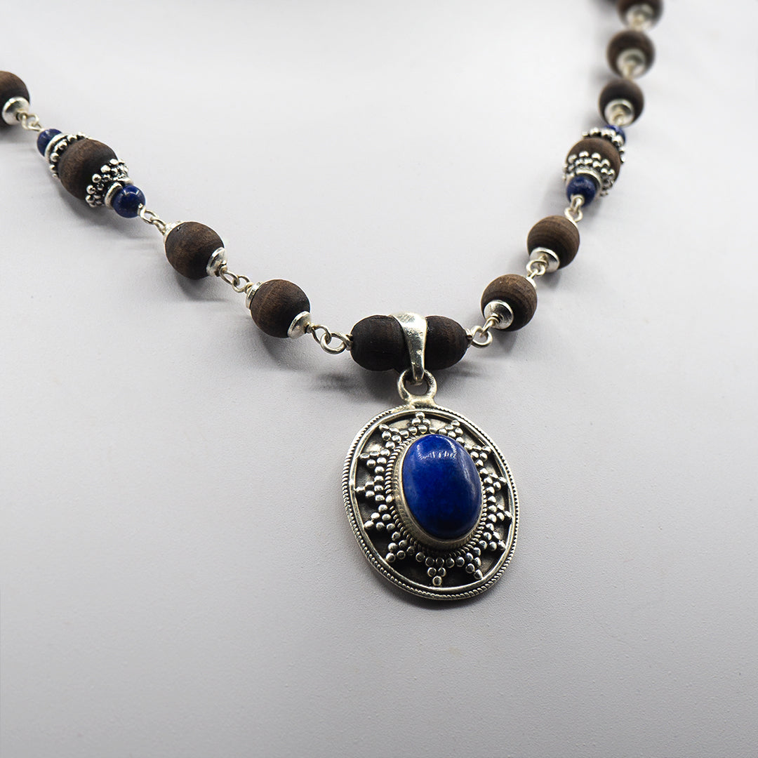 Lapis Lazuli Silver Tulasi Mala - Earring set