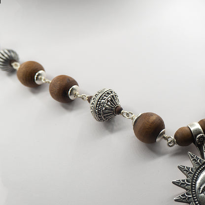 Large Brown Silver Tulasi Mala with Surya Pendant.