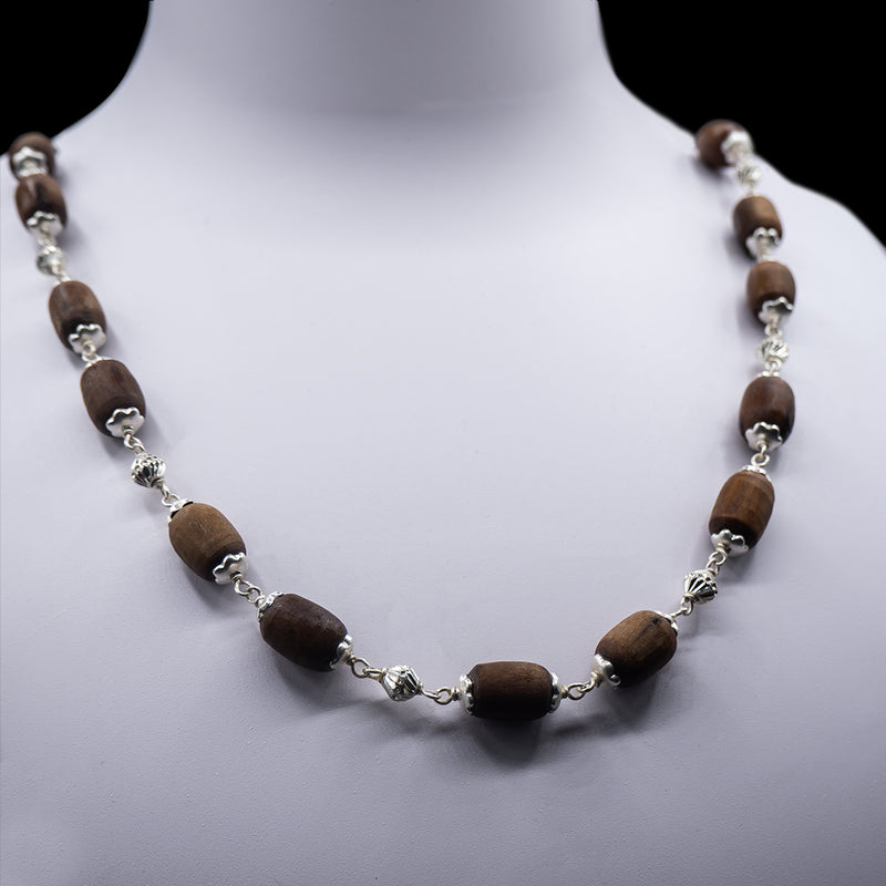 Brown Kanti Mala with Diamond Cut Silver Beads