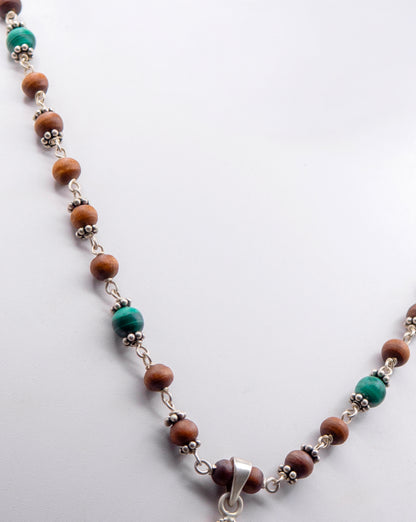 Malachite Pendent with Silver beads Earring Mala Set