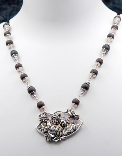 Radha Krishna Pendant Silver Tulasi Mala