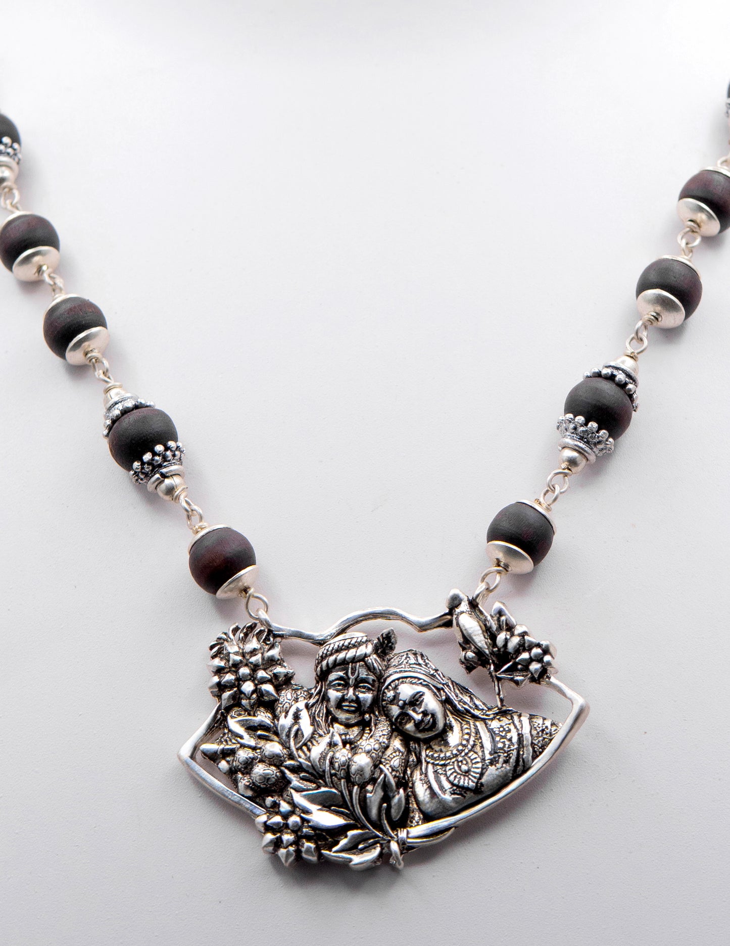 Radha Krishna Pendant Silver Tulasi Mala