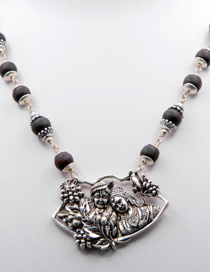 Radha Krishna Pendant Silver Tulasi Mala