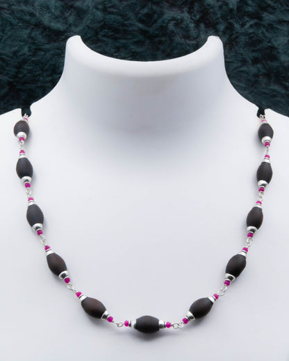 Red Onyx Oval Black Tulsi Mala