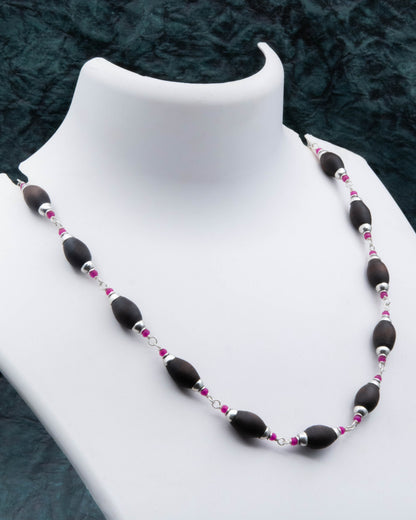 Red Onyx Oval Black Tulsi Mala