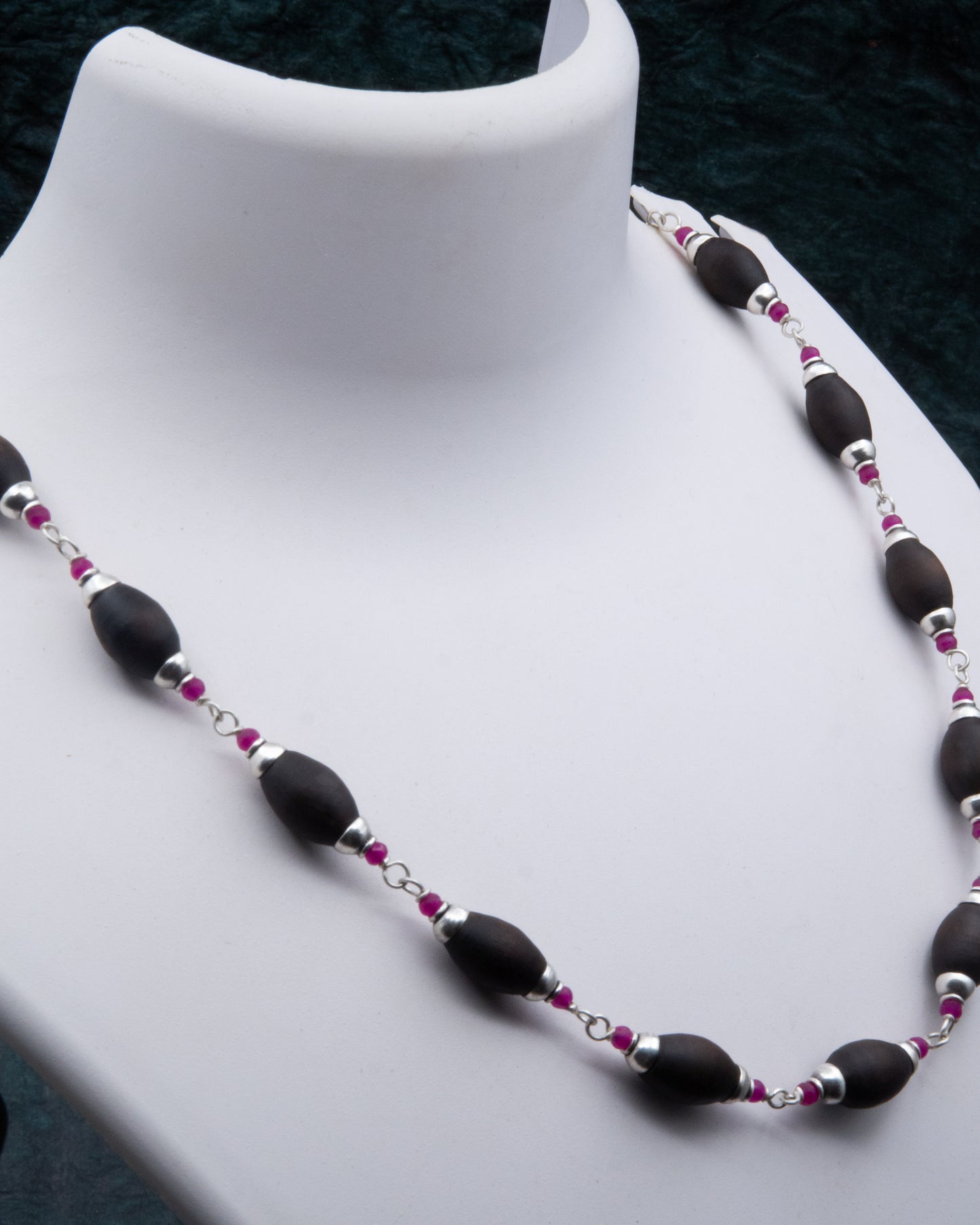 Red Onyx Oval Black Tulsi Mala
