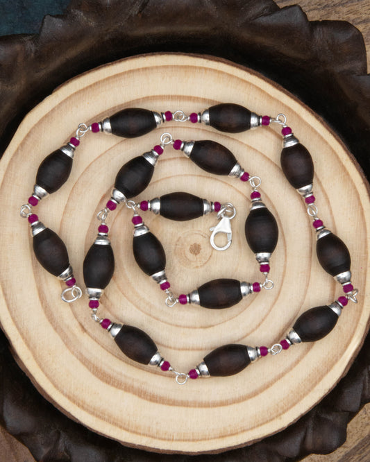 Red Onyx Oval Black Tulsi Mala