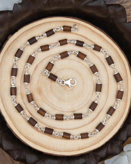 Small Cylinder Brown Tulsi Mala