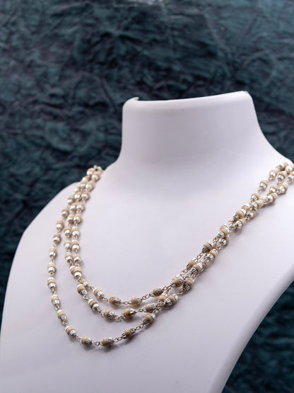 White 3 Round Silver Tulasi Mala
