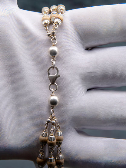 White 3 Round Silver Tulasi Mala