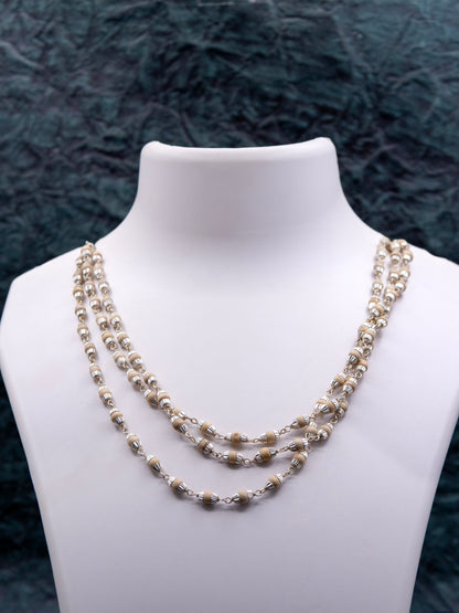 White 3 Round Silver Tulasi Mala
