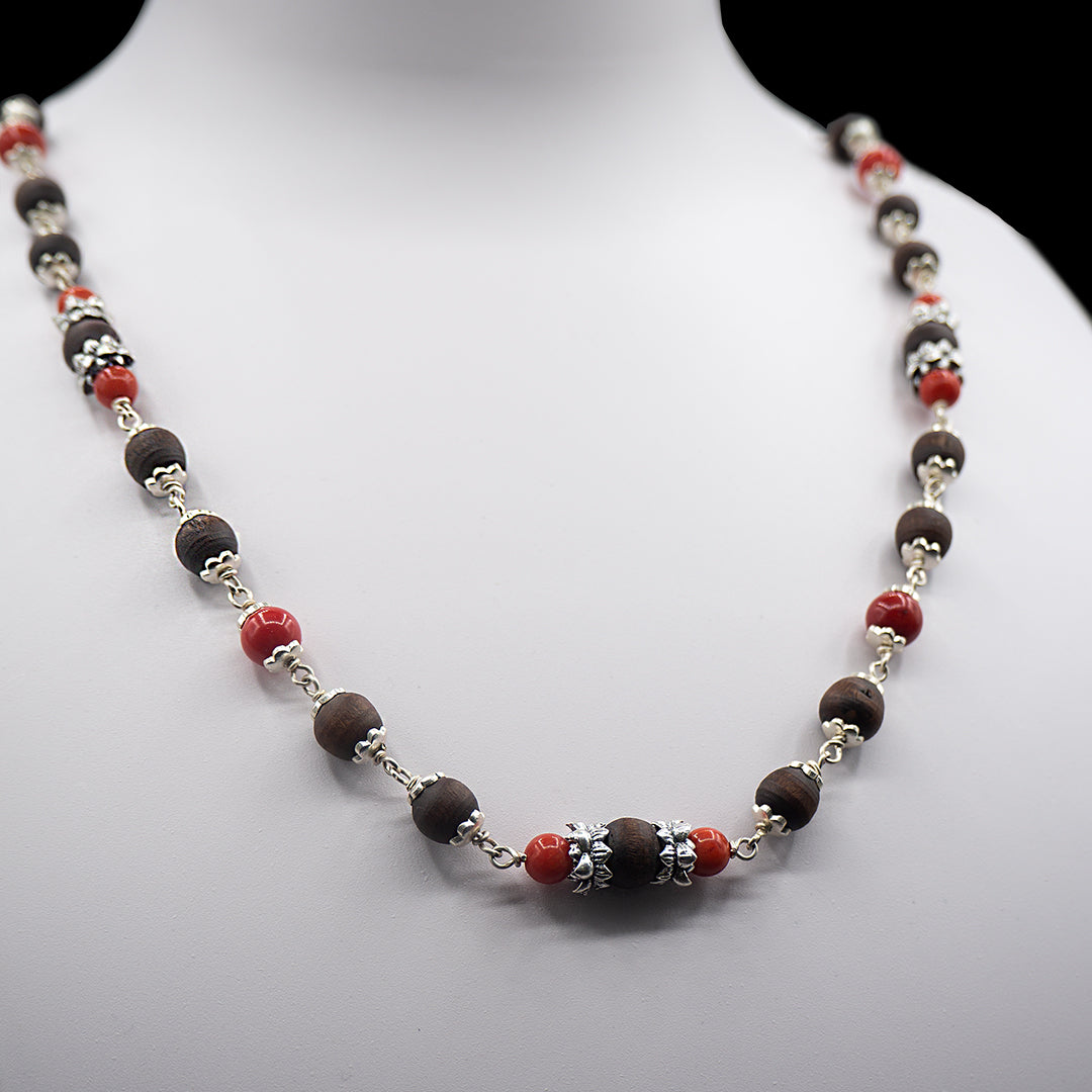 Red Coral Silver Tulasi Mala. — photo 1