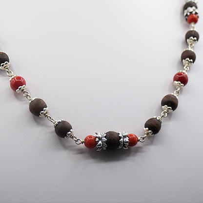 Red Coral Silver Tulasi Mala.