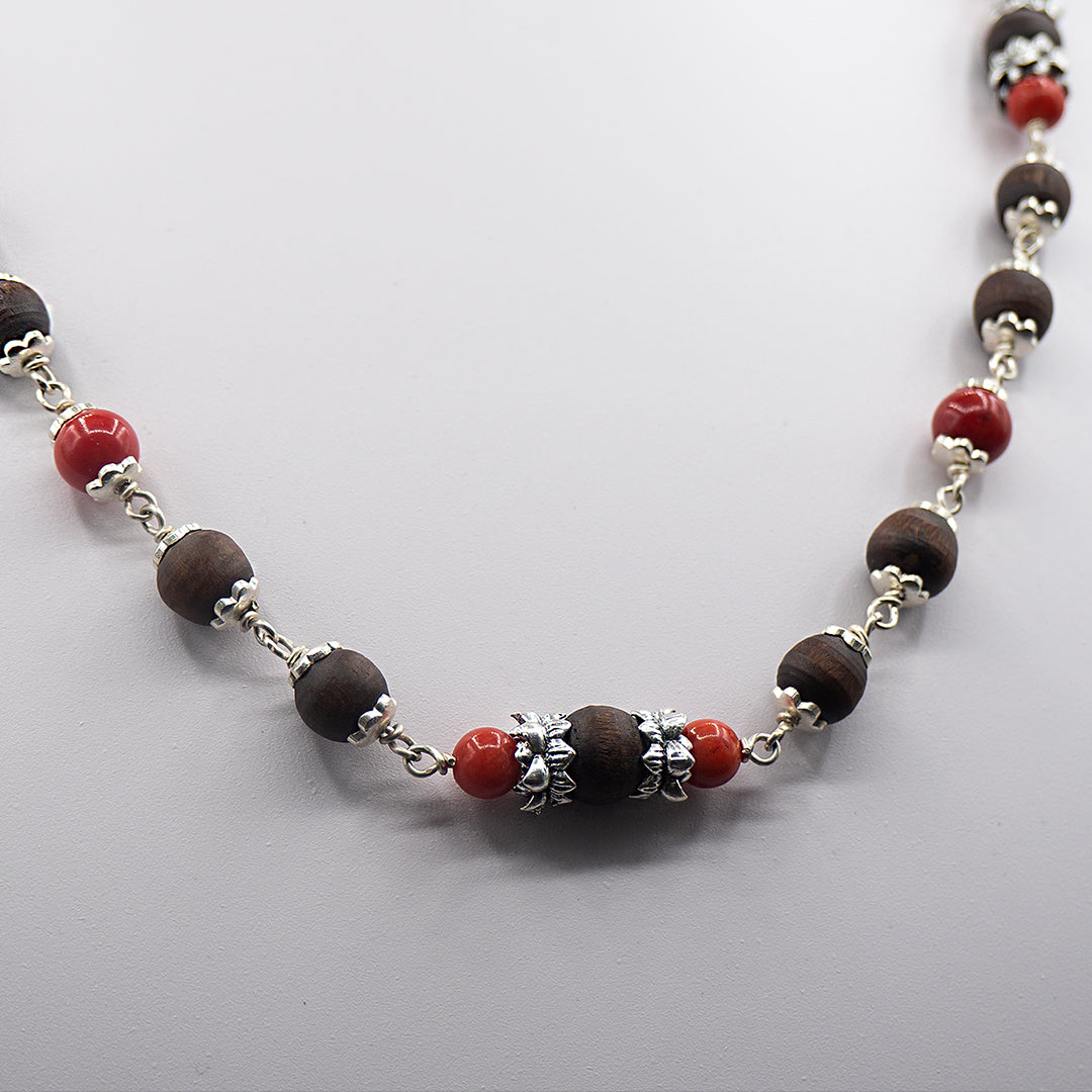 Red Coral Silver Tulasi Mala. — photo 3