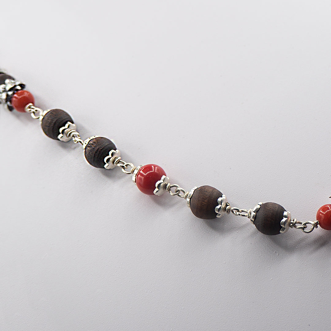 Red Coral Silver Tulasi Mala. — photo 2